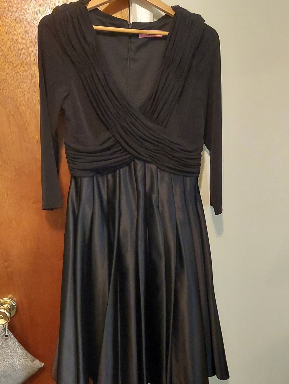 Eliza J Black Long-Sleeve Faux-Leather Skirt Wrap Dress